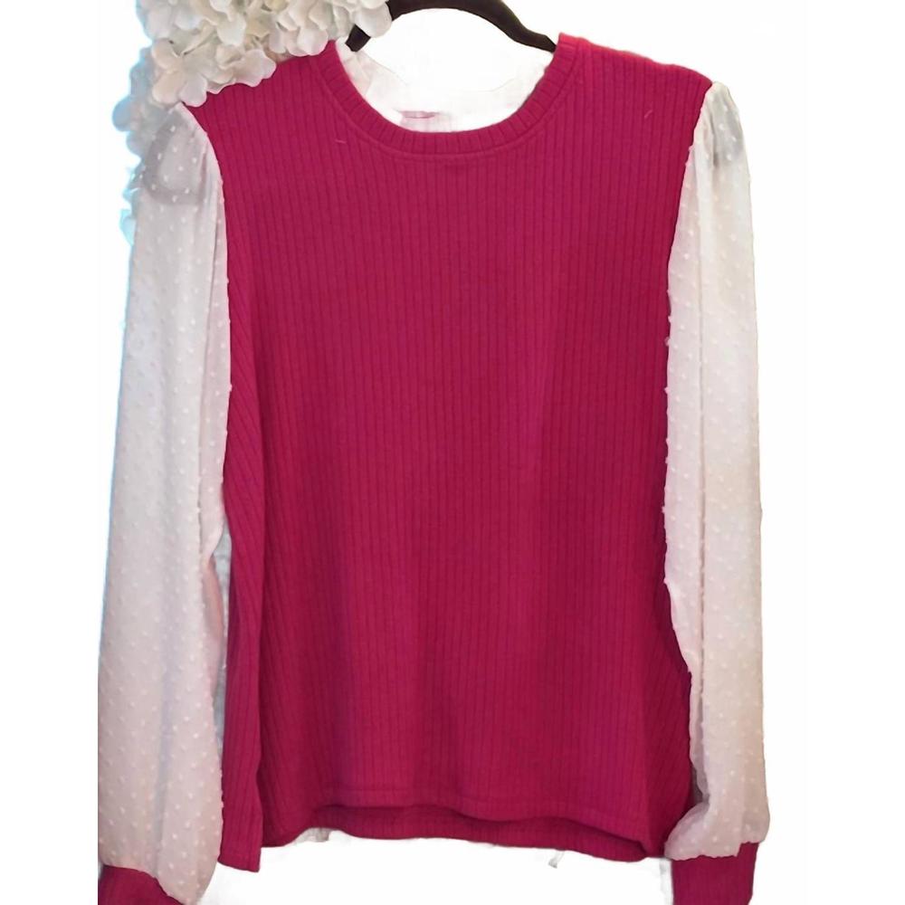 NEW BARILOCHE women's long sleeve sweater in pink and white
